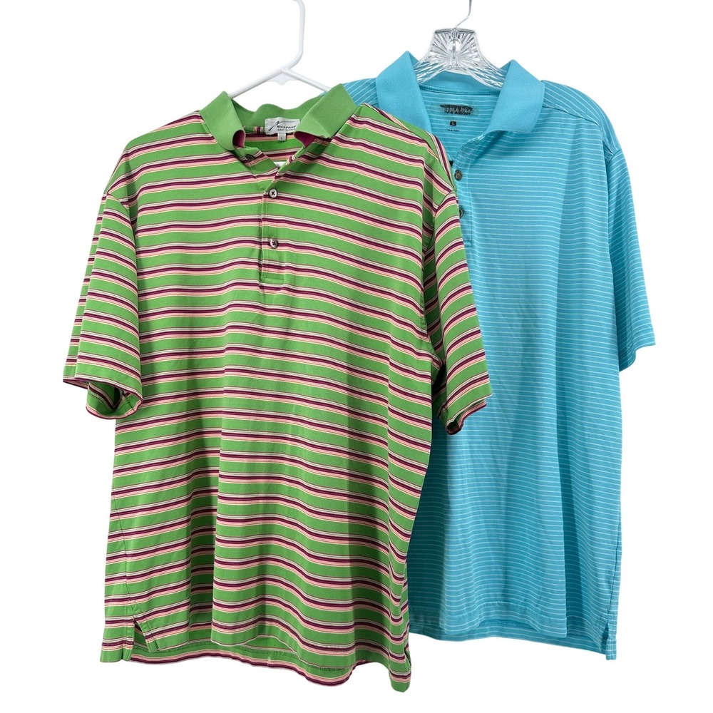 Lot of 2 Mens‎ Polo Golf Shirts Nick Price Green Striped Pebble Beach Blue Large